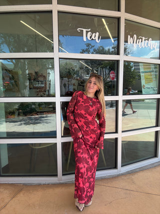 Red Floral Maxi Dress mesh lined
