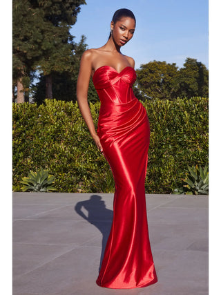 Red Strapless Luxe Satin Fitted Gown