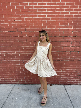 Roslyn Off White with Pink Roses Mini Dress