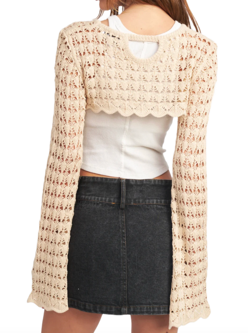 Saanvi Crochet Bolero  Crochet bolera top with bell sleeves  Material: 100% Acrylic back