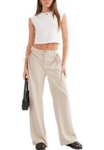 Sally Cut Out Trousers  - waist cut out - adjustable drawstring - wide leg - high rise Material:  95% Polyester, 5% Spandex