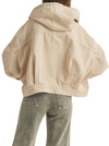 Sand Dunes Hooded Jacket  This oversized, washed beige cotton jacket exudes a relaxed, vintage-inspired charm. Featuring a comfortably roomy fit and a practical hood, it's perfect for casual, everyday wear.  Its muted, earthy tone and soft texture make it a versatile addition to any wardrobe.  Material:  100% Cotton back