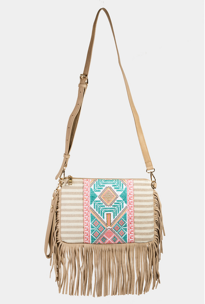 Boho Tribal Pattern Fringe Bag
