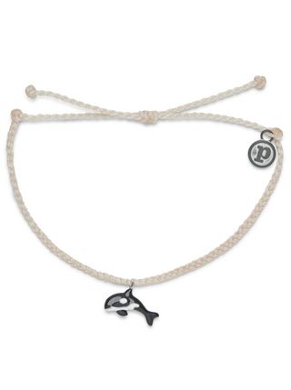 Pura Vida Orca Silver Charm Bracelet  It’s the bracelet that started it all. Each one is handmade, waterproof and totally unique—in fact, the more you wear it, the cooler it looks. Grab yours today to feel the Pura Vida vibes.  Brand: Pura Vida Material: Wax-Coated Size & Fit: Adjustable from 2-5 Inches in Diameter