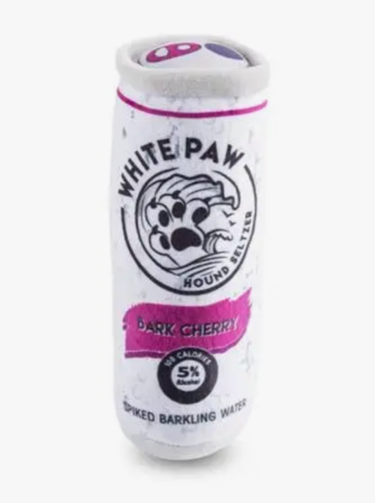 White Paw Dog Toy in Cherry  Get your White Paw Cherry Hound Seltzer before the next shortage! Our all-time best selling toy is here and it's ready to play! Made with soft plush with fun squeaker inside, this is sure to keep your pup busy or and is the most Instagrammable toy in history! Every Muttlenial needs one.