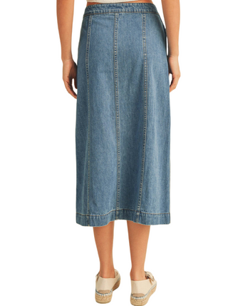 Blue for You Denim Midi Skirt  Denim midi skirt with button front and side inseam pockets  Material:  100% Cotton back