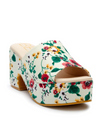 Terry Floral Platform Heel  Vegan, self-wrapped platformed heel.  Details:  Textile upper. Manmade outsole. 3 in / 7.62 cm heel. 1.5 in / 3.81 cm platform. Synthetic leather lining. Padded insole. Slip-on style. alternate
