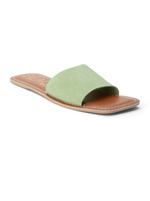 Bali Slide Sandal in Lime  Classic one-band slide sandal with squared off toe.  Details:  Suede upper. Manmade outsole. Synthetic leather lining. Padded insole. Imported. Please note: due to the nature of the leathers used on this style, each pair will look similar but not identical to the one pictured. These are considered natural variances and part of the intended look.