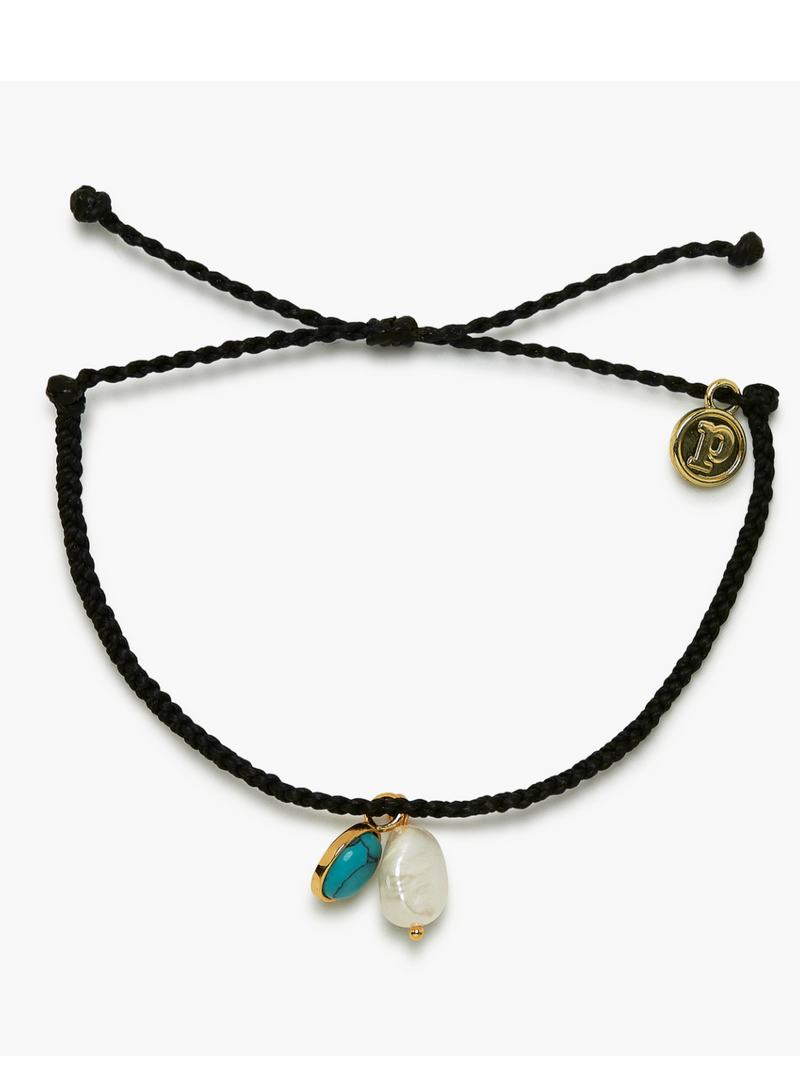 Pura Vida Pearl and Turquoise GD Charm Bracelet  Make a stylish statement with the Puravida Pearl & Turquoise Charm Bracelet! Featuring a dangling freshwater pearl and turquoise cabochon stone, this style is perfect for a night out or everyday fun.