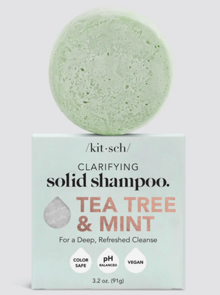 Tea Tree + Mint Clarifying Shampoo Bar  Provides deep, naturally effective cleanse without drying out hair. Formulated with tea tree essential oil to help remove excess oil & buildup. Helps fight flakes & dryness for a healthy-looking scalp.