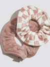 Microfiber Quick-Dry Towel Scrunchie 2PC- Terracotta Checker  Our Kitsch Towel Scrunchies are luxuriously soft & absorbent scrunchies that keep your hair back after the shower while drying your hair! These scrunchies accommodate all hair lengths while providing comfort during your post-shower routines.