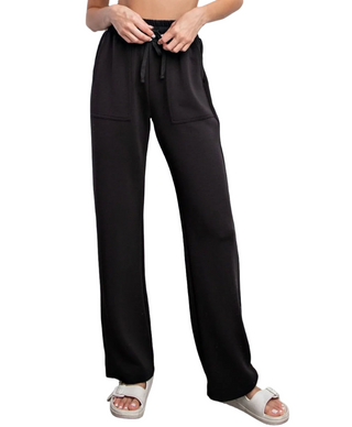 Straight Lounge Pants with Pockets -Black