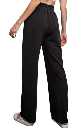 Straight Lounge Pants with Pockets -Black