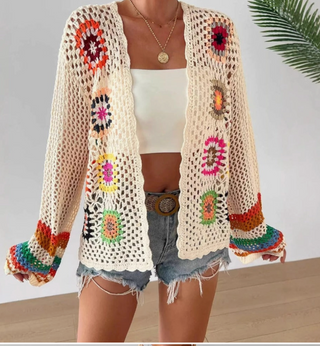 Bohemian Rainbow Crochet Cardigan
