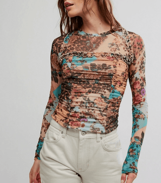 Free People Ariana Long Sleeve Mesh Lace Top