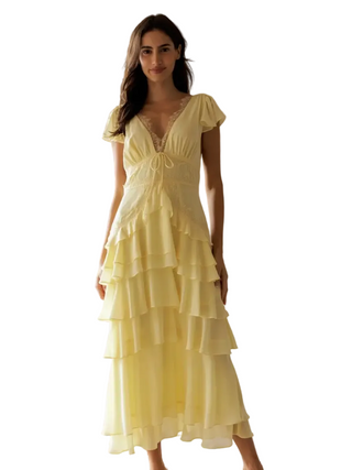 Sun-Drenched Lace Tiered Midi Dress