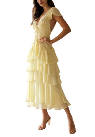 Sun-Drenched Lace Tiered Midi Dress