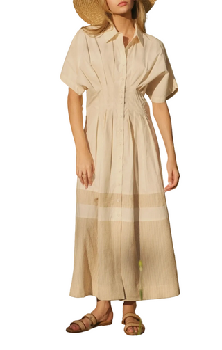 Smocked Waist Striped Hem Midi Dress
