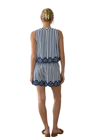 Striped Shorts with Embroidery Hem