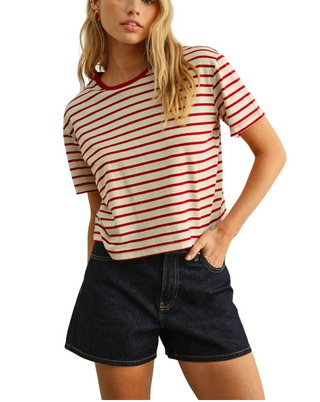 Essential Striped Boxy Tee in Red