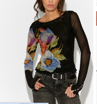 Free People Lilly Printed Longsleeve Top Black Combo