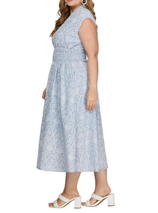 Smocked Waist Midi Dress LT Blue