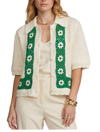 Floral Crochet Button Down Cardigan