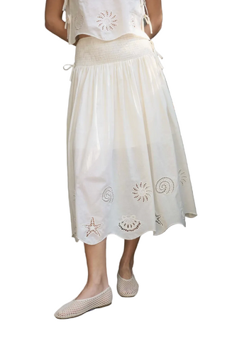 Nautical Eyelet Smocked Midi Skirt