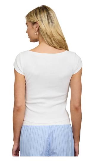Boat Neck Short Sleeve Ribbed Knit Top