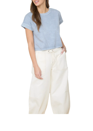 Short Sleeve Knit Top - Slate Blue