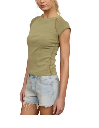 Raglan Exposed Seam Knit Top - Olive
