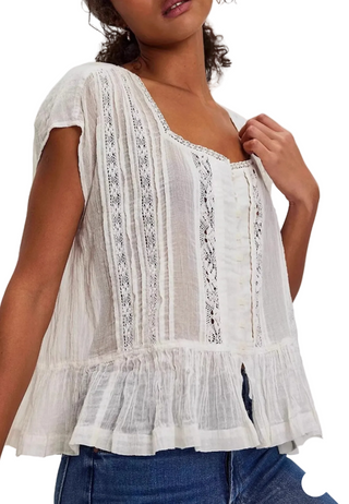 Boho Lace Trim Blouse- White