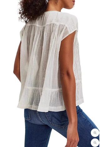Boho Lace Trim Blouse- White