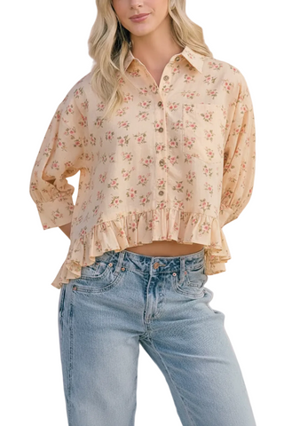 Romantic Floral Collared Blouse