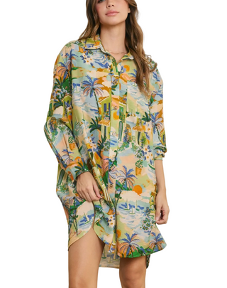 Tropical Print Shirt Dress
