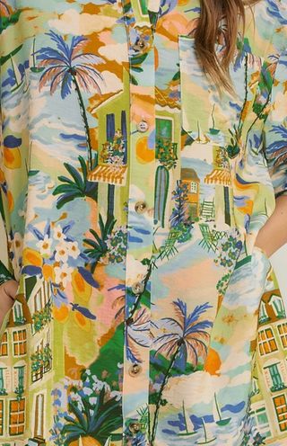 Tropical Print Shirt Dress