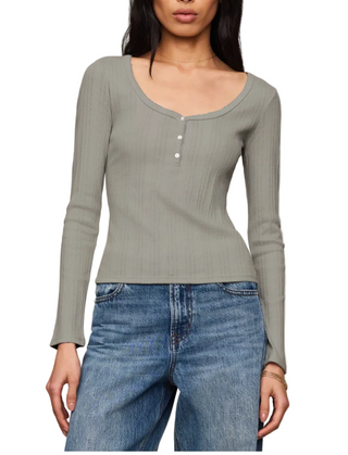 Z Supply Tops Audri Pointelle Henley Top- Aqua