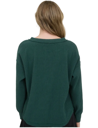 Ribbed Henley Knit Top - Hunter Green