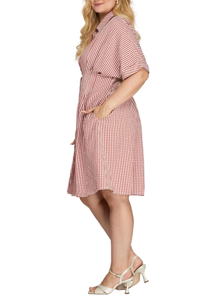 Smocked Waist Mini Dress  - Red Curvy