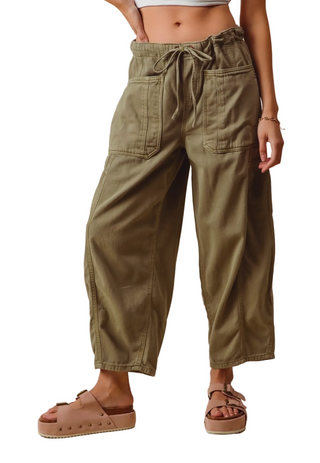 Mid Rise Drawstring Pants - Olive