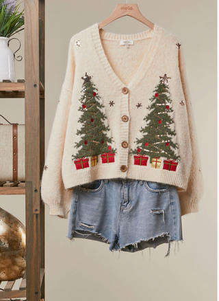 Christmas Tree Embroidered Sweater