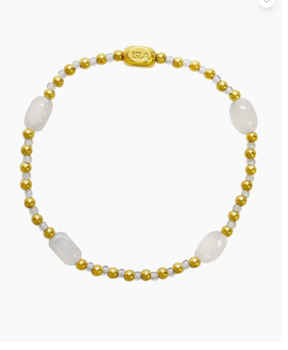 ISLA Gold All Around Beaded Stretch Bracelet in White Cap