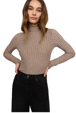 Z Supply Hattie Silky Rib Mock Neck Top Heather Ash