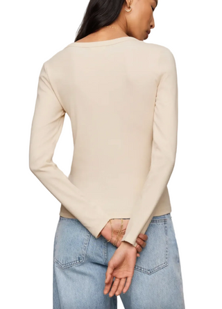 a woman wearing a Z Supply Greyson Scoop Long Sleeve Tee Frosted Pearl