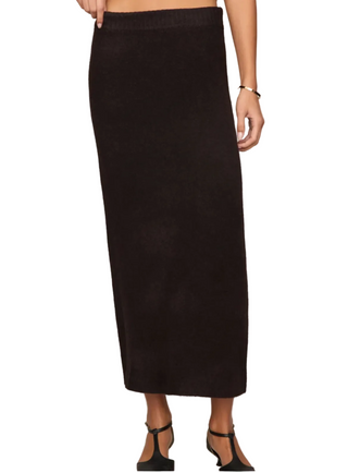 a woman wearing a brown Z Supply Cozy Moment Sweater Midi Skirt