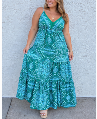 Green Print Maxi Dress