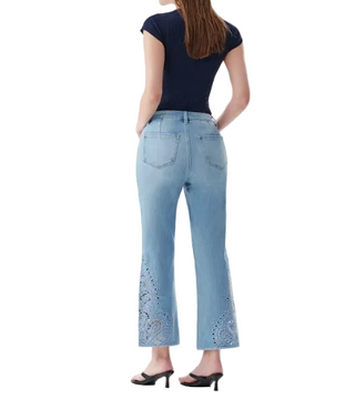 High Rise Ankle Embroidered  Jeans in Cloud Motion
