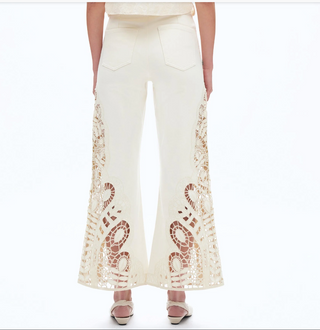 Wide Leg Embroidered Pants in Light Beige