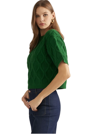 Pine Short Sleeve Cable Knit Sweater