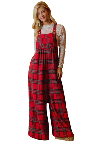 Christmas Red Plaid Overalls